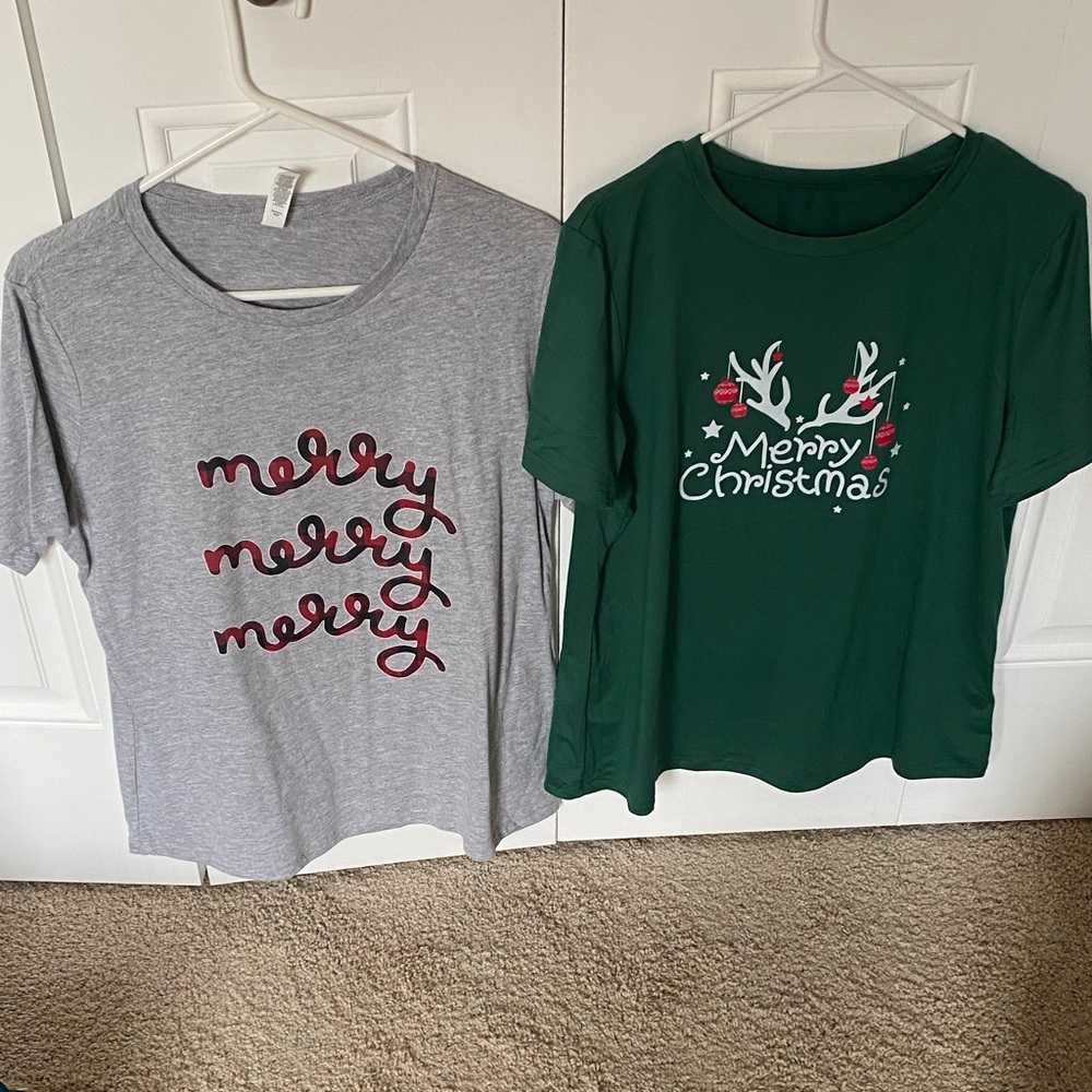 NWOT Green and Gray Women’s Christmas T-Shirts